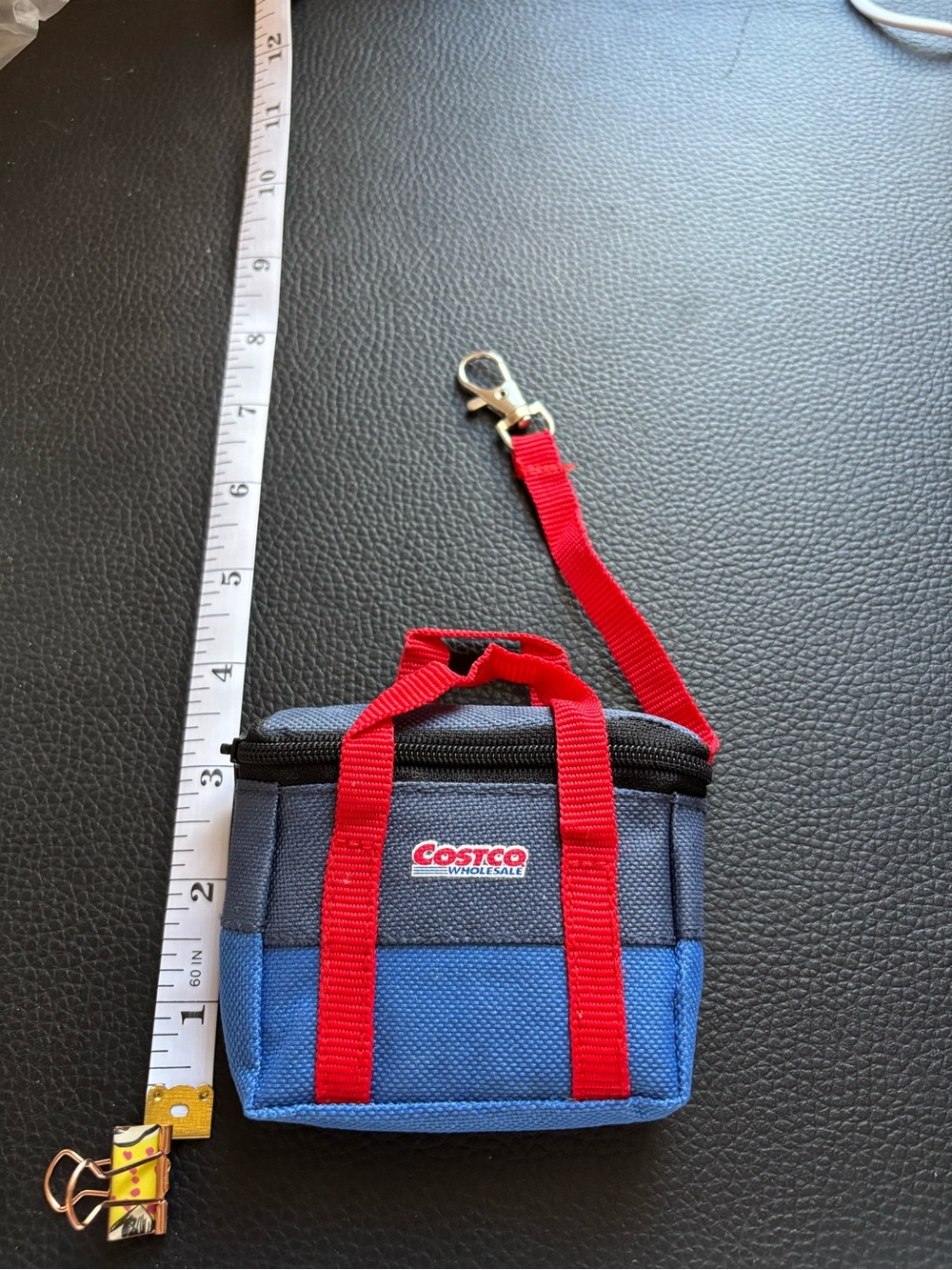 Costco Keychain Blue, Red and Gray Mini Reusable Shopping Bag with Red Strap